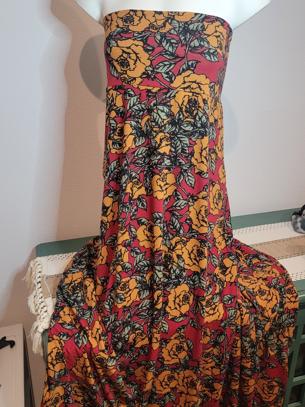 Lularoe Strapless Floral Maxi Dress in Rust and Mustard